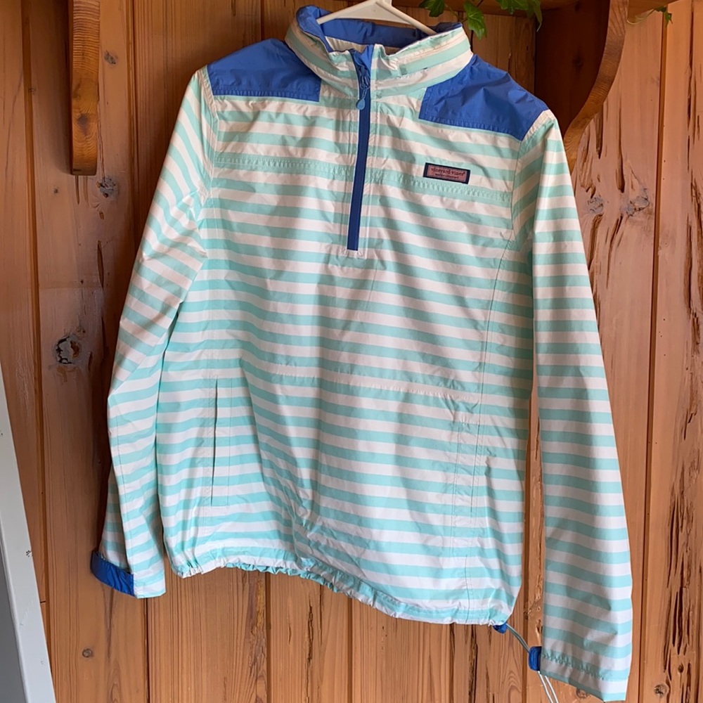 Vineyard vines Teal striped rain pullover